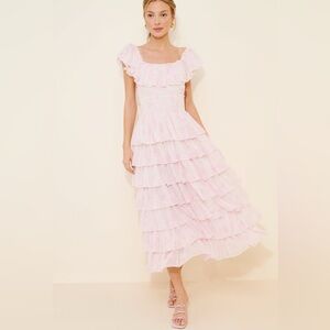 Amy Jane London Aurelia tiered maxi dress with shirred waist pink floral Sz: M